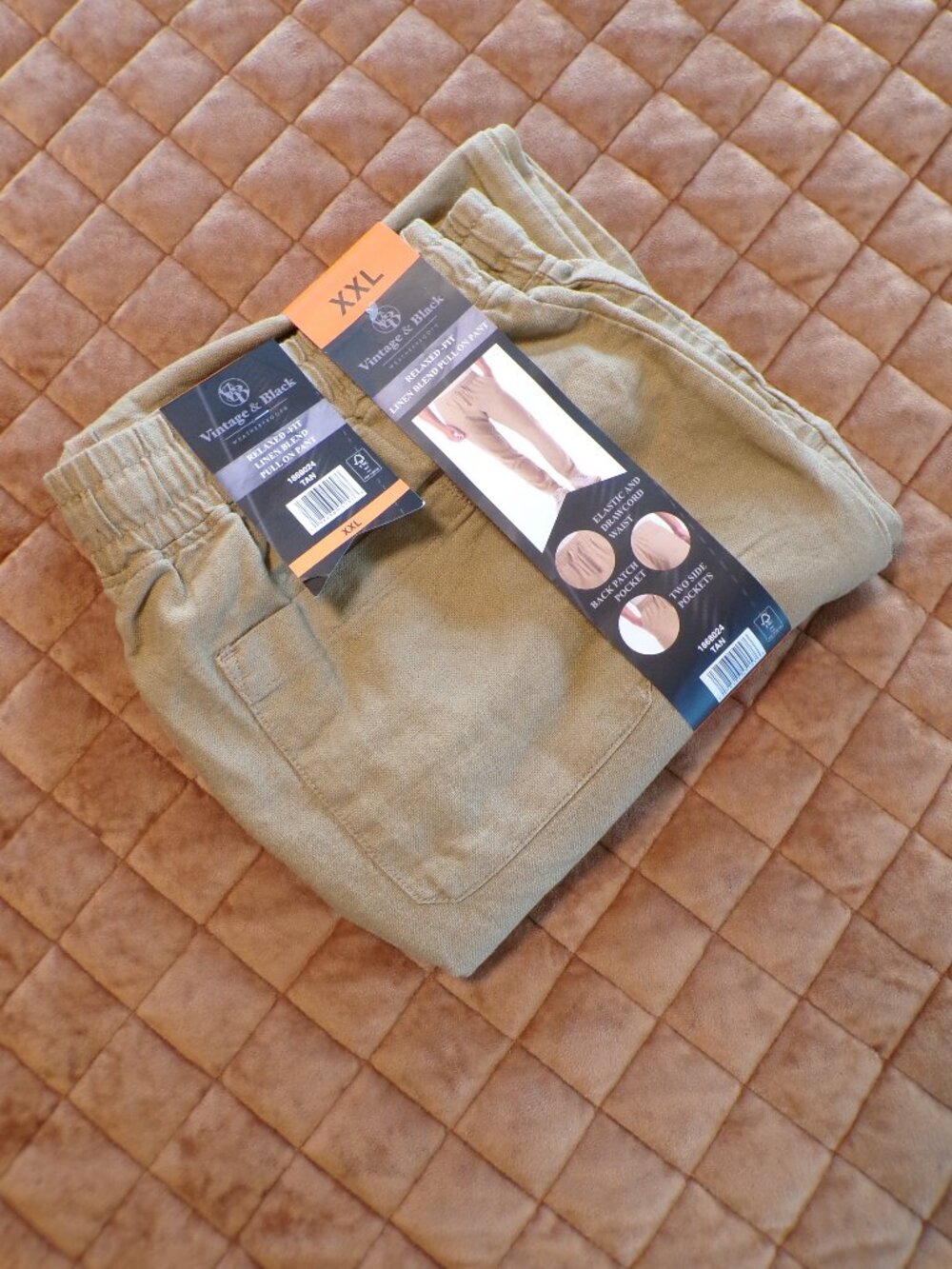Vintage and Black NWT Men's Linen Pull-On Pant Tan XXL